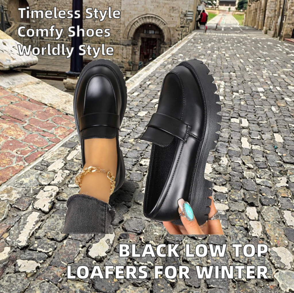Black Low Top Loafers For Winter