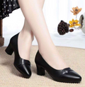 Black Leather Chunky Heel Shoes